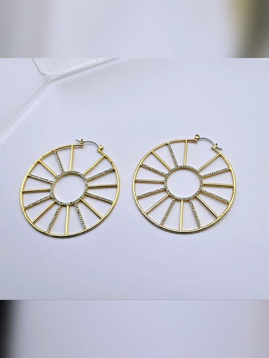 Fashion Jewelry Jewelry - Fashion Jewelry Gold Hoop Sunburst Earrings with Crystal Accents